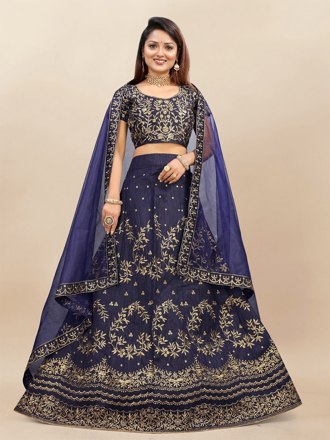 

LADY SHOPI Embroidered Semi-Stitched Lehenga & Unstitched Blouse With Dupatta, Blue
