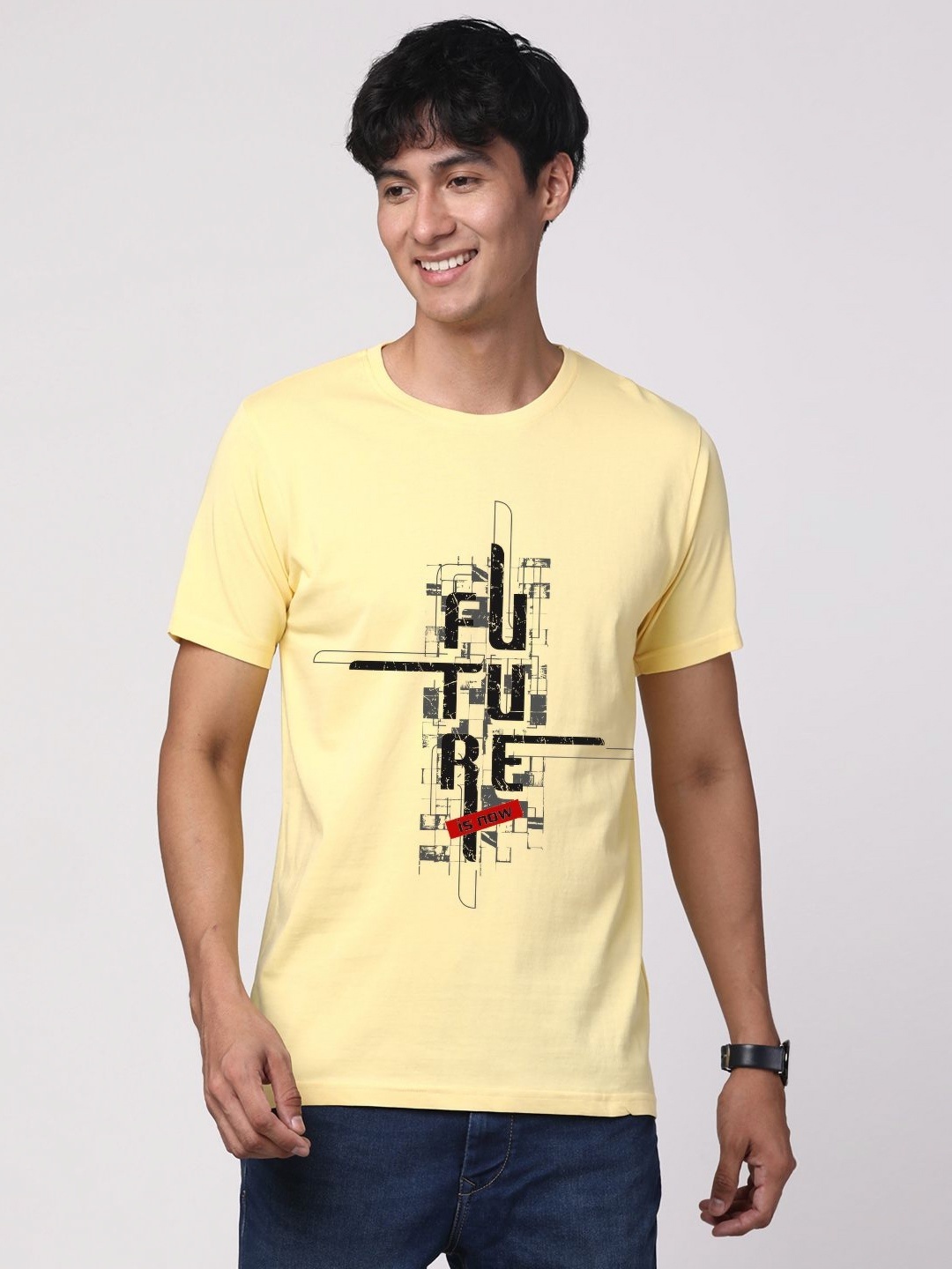 

ADRO Men Graphic Printed Round Neck Cotton T-shirt, Yellow