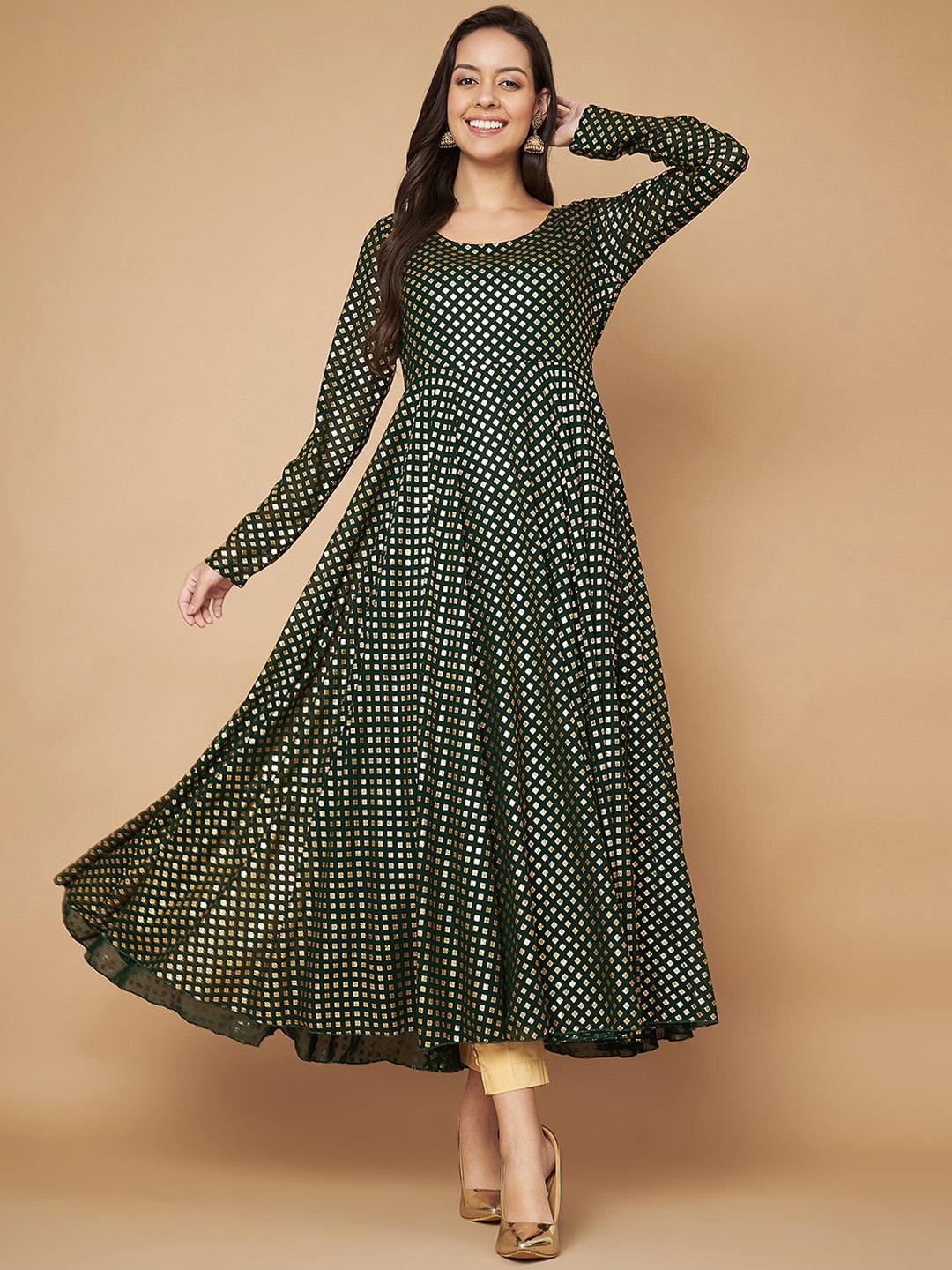 

Poshak Hub Ethnic Motifs Woven Design Zari Anarkali Kurta, Green
