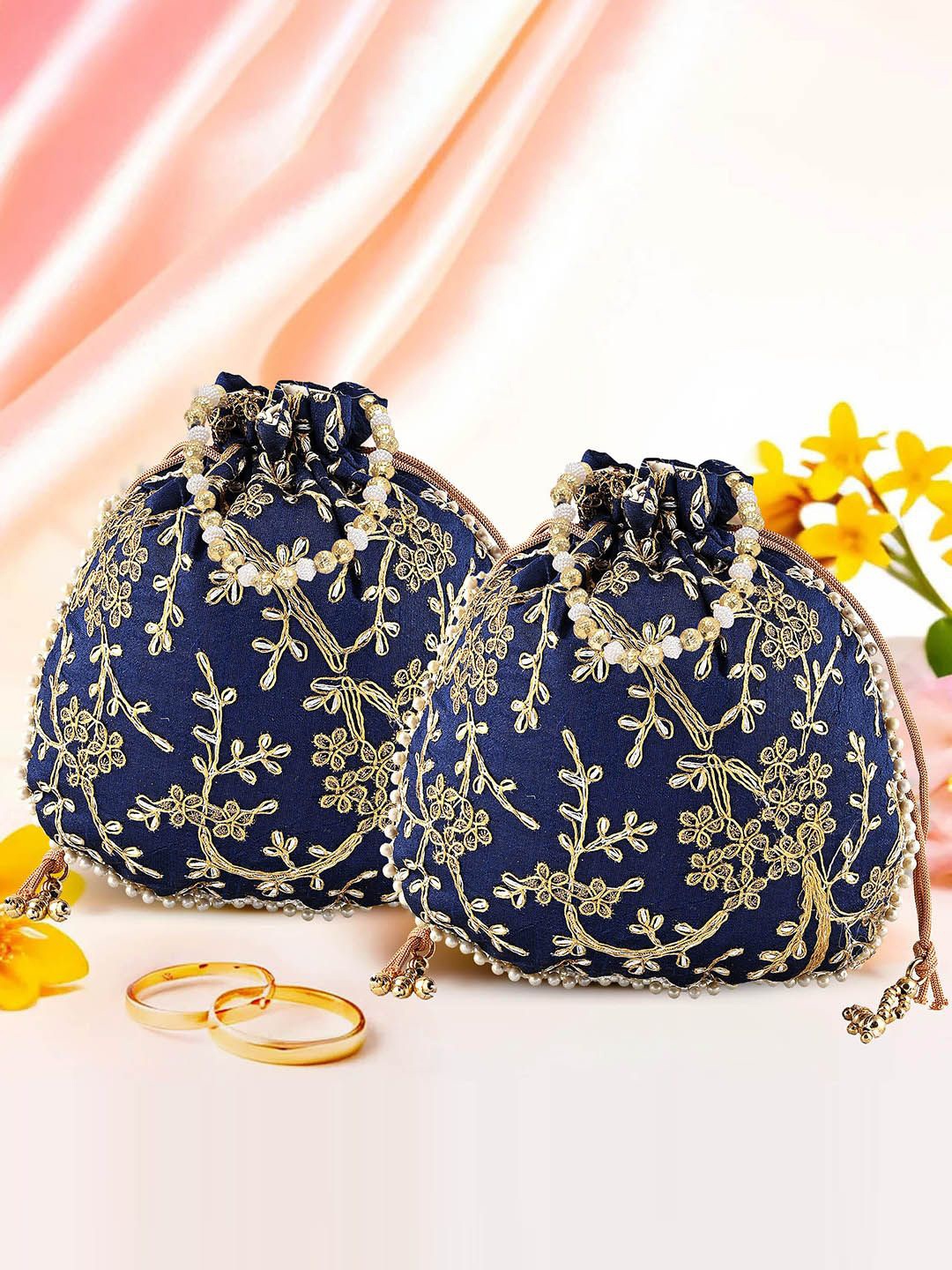 

Kuber Industries Set of 2 Embroidered Potli Bags, Blue