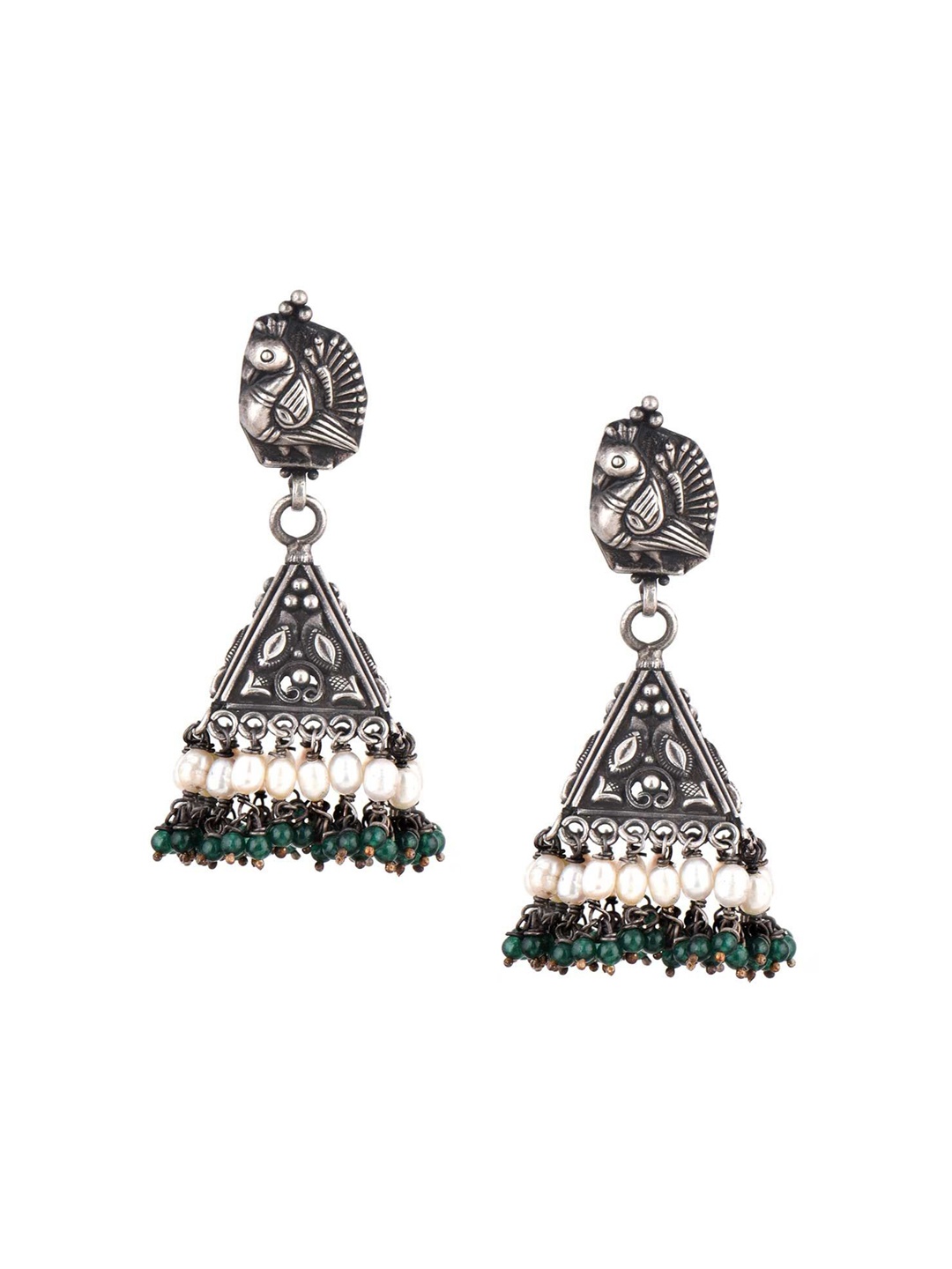 

Indianshelf 92.5 Sterling Silver Dome Shaped Artificial Beaded Jhumkas