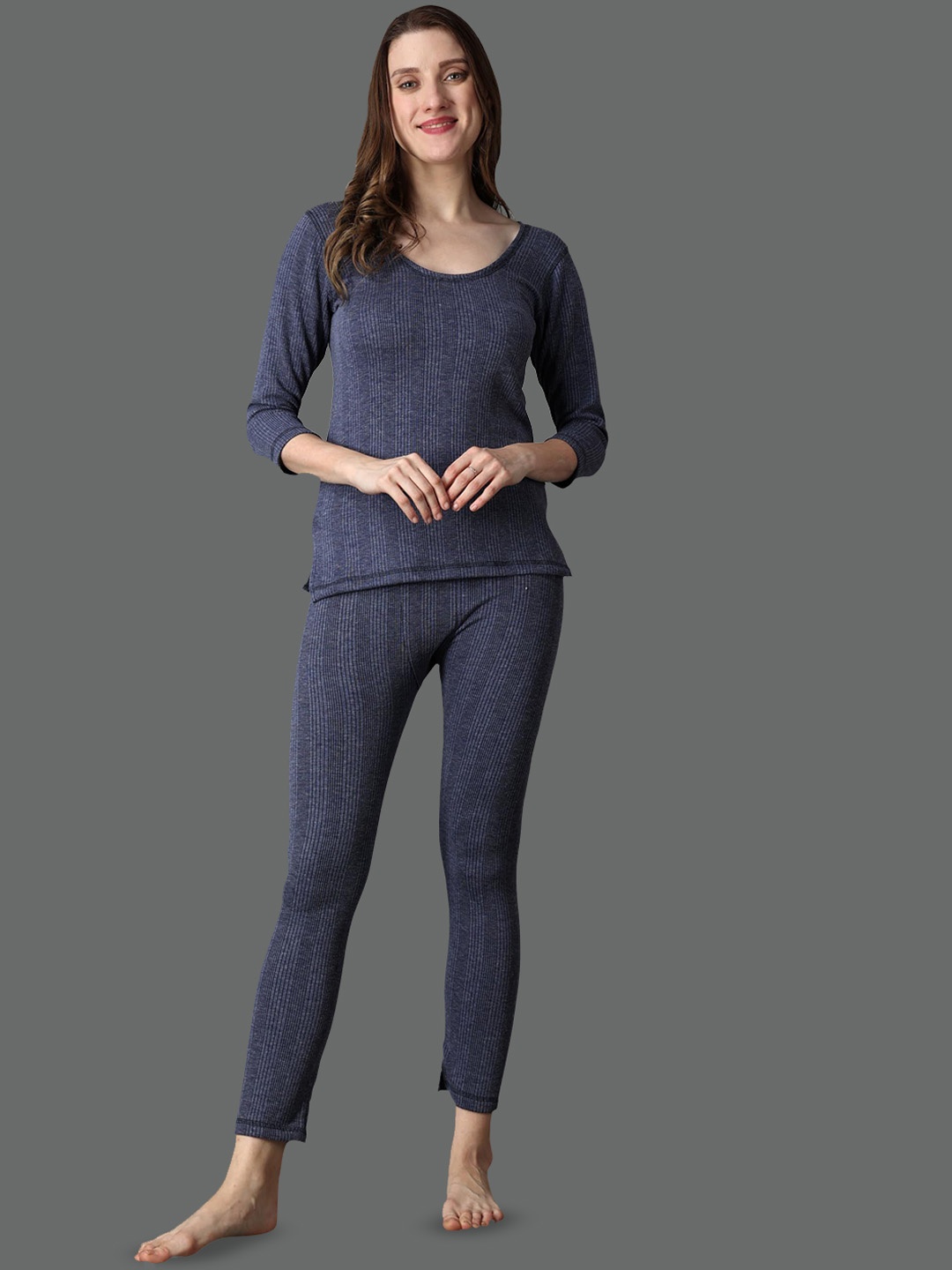 

Wearslim Women Striped Cotton Thermal Set, Grey