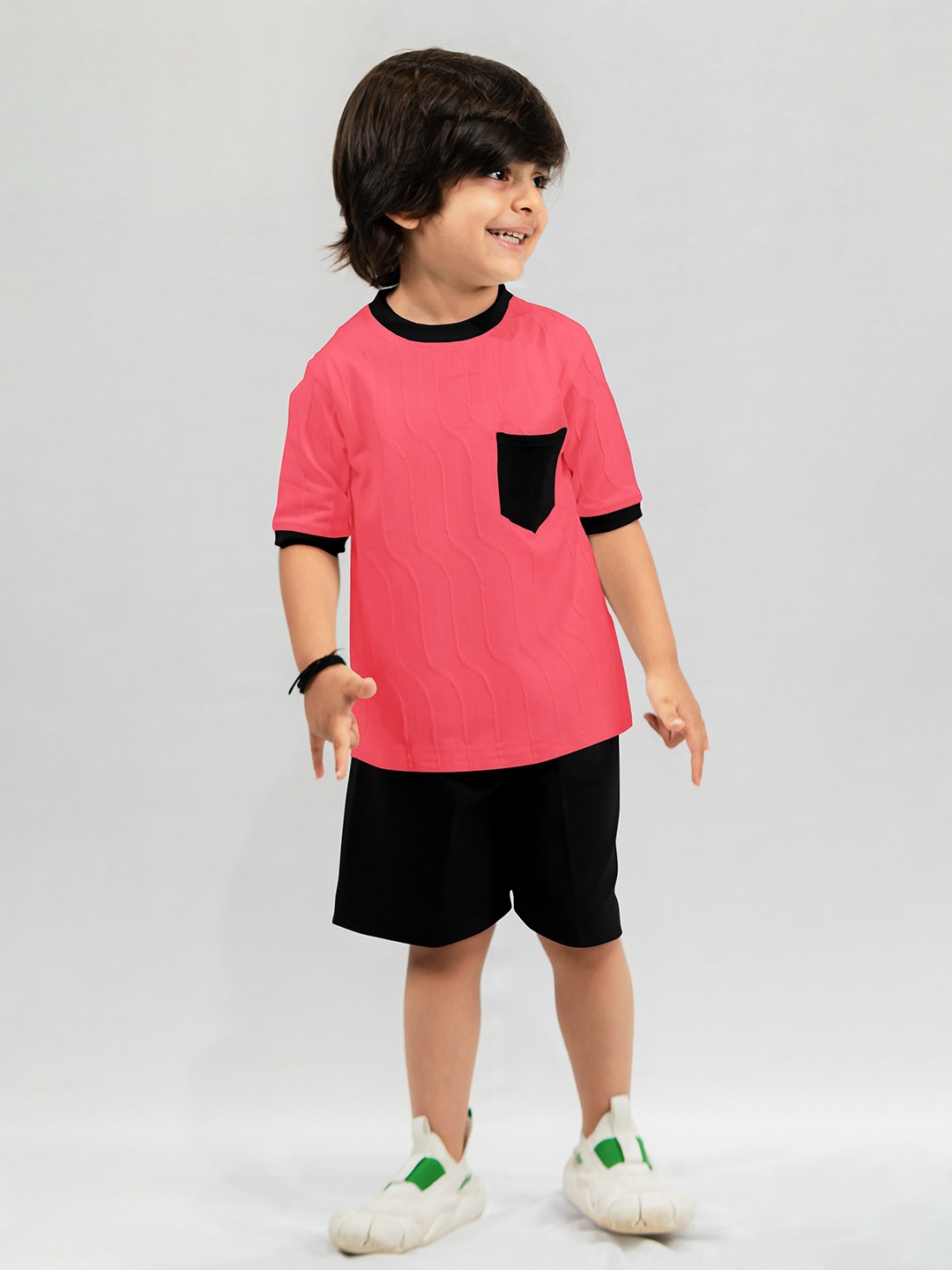 

Emblica Unisex Kids Round Neck T-shirt with Shorts, Peach