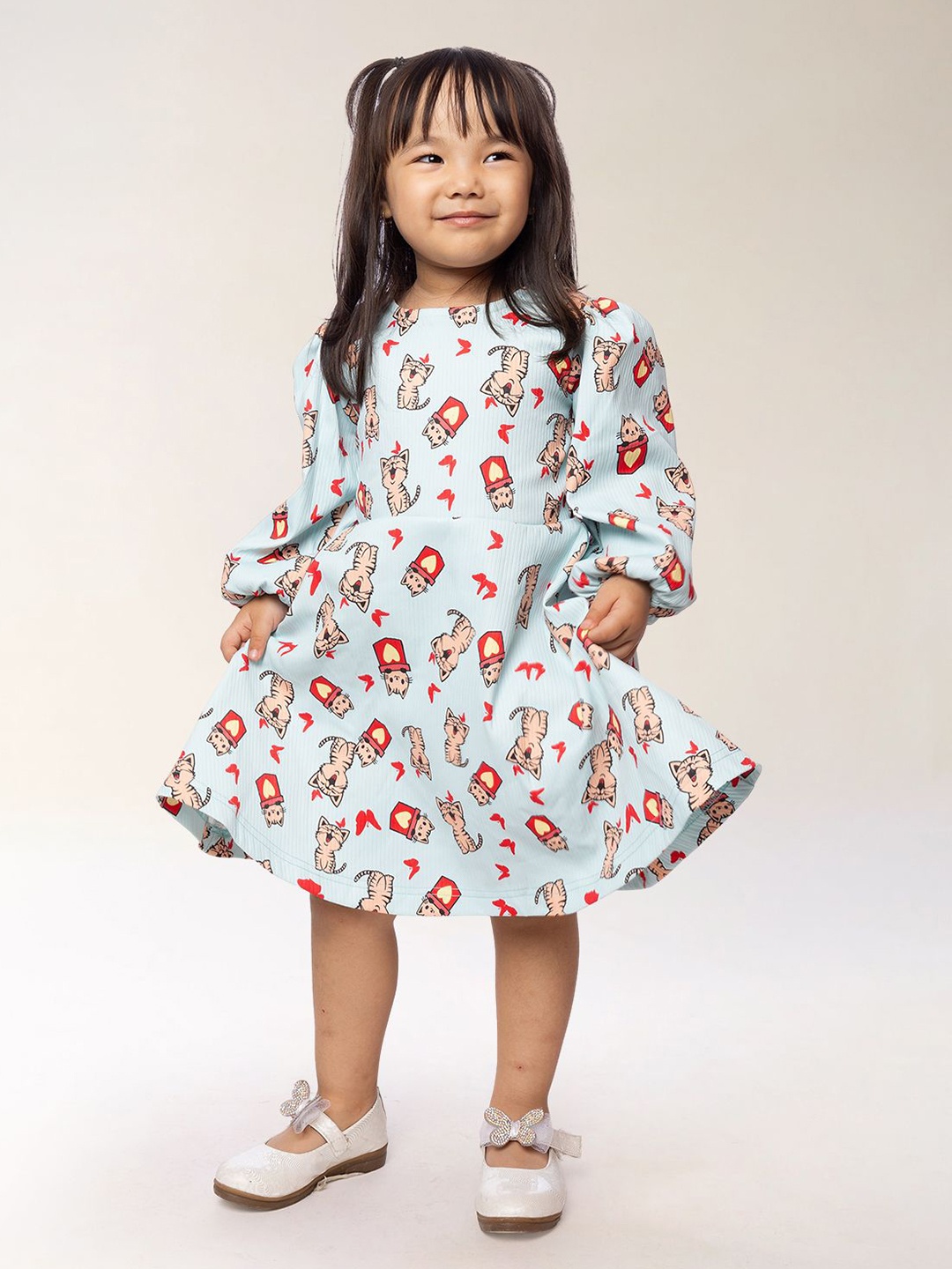 

BAESD Girls Floral Print Bell Sleeve A-Line Midi Dress, Blue