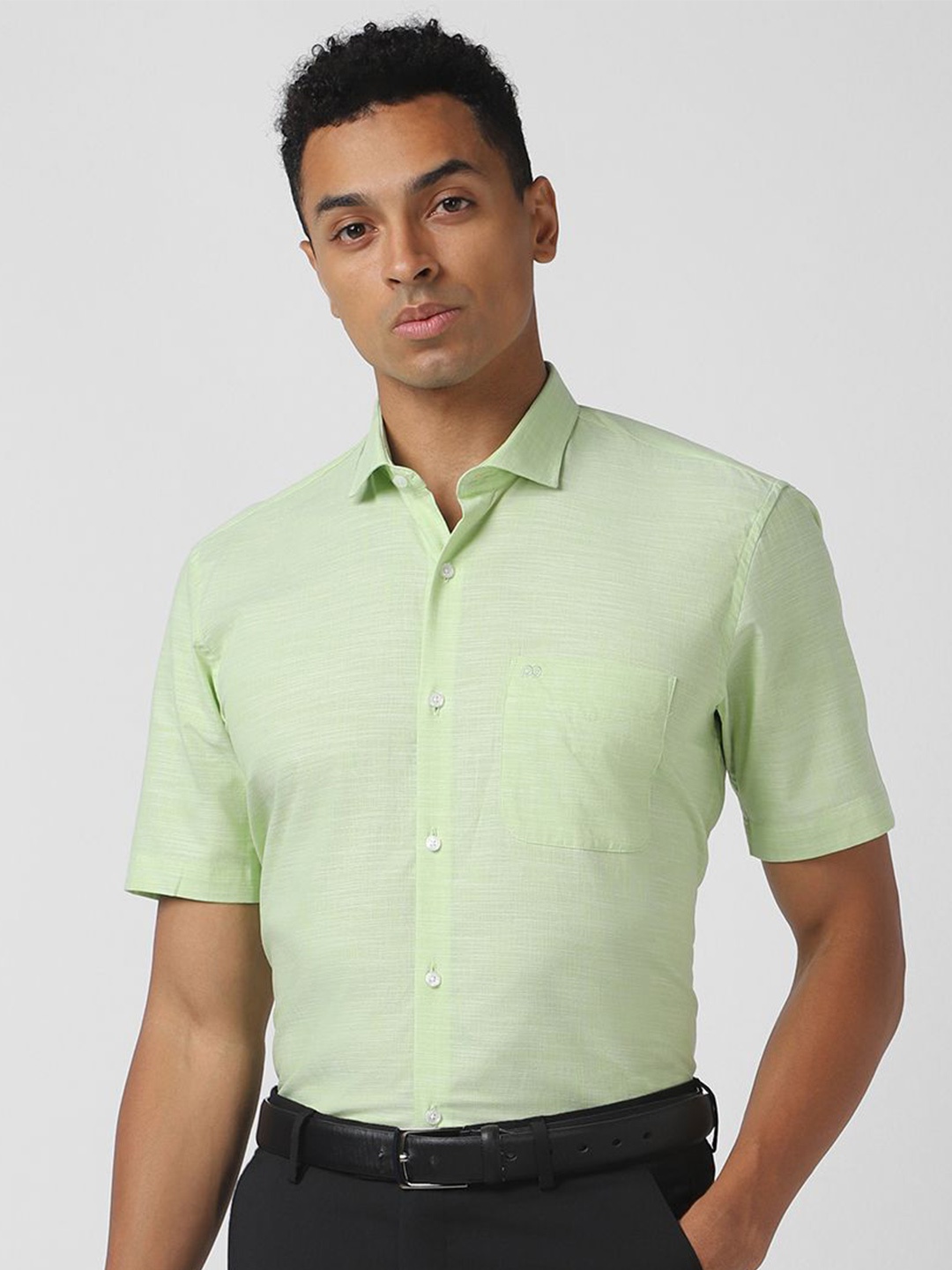 

Peter England Men Spread Collar Solid Cotton Formal Shirt, Green