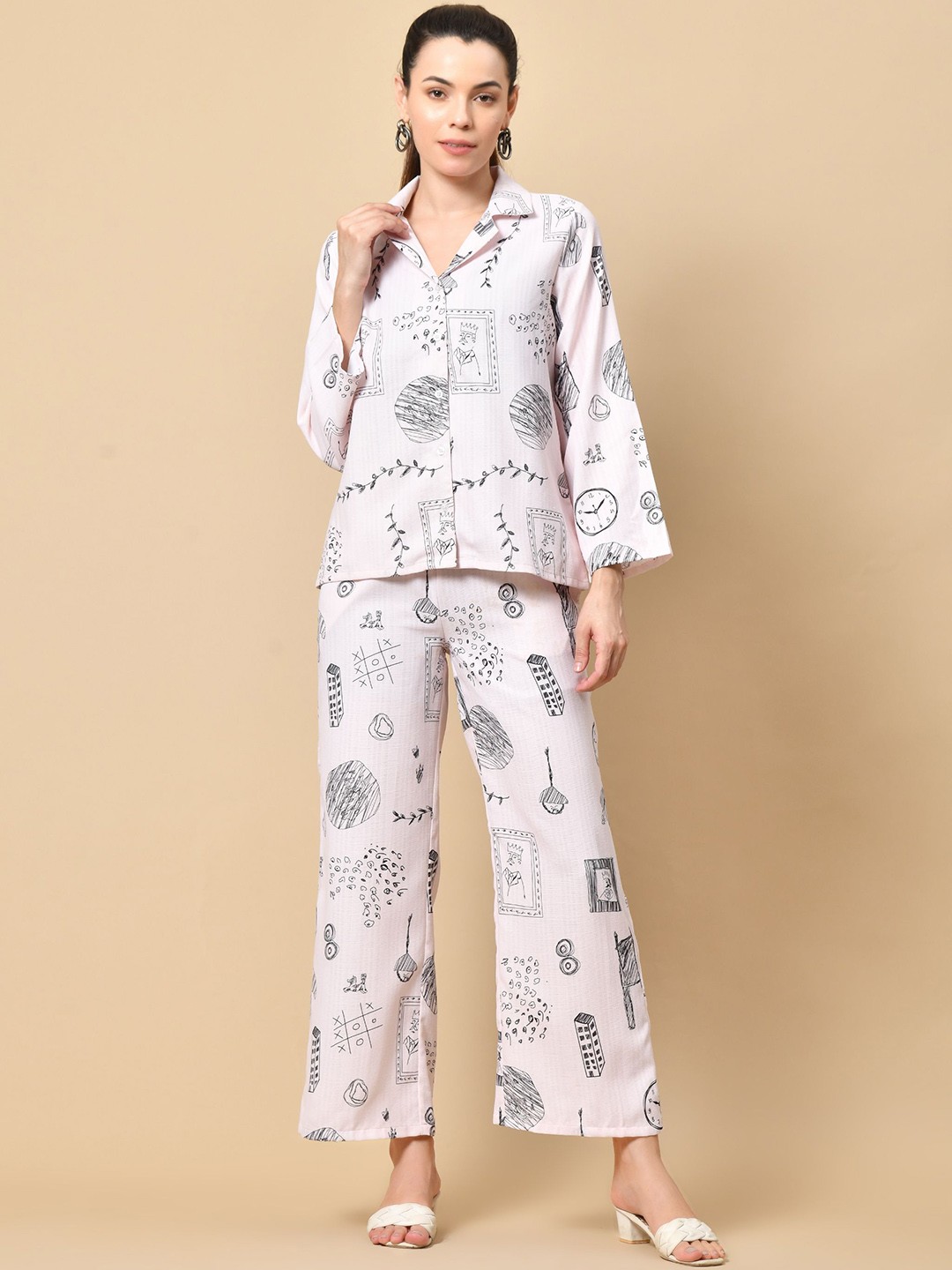 

PANDORNA Doodle Printed Shirt & Trouser, White