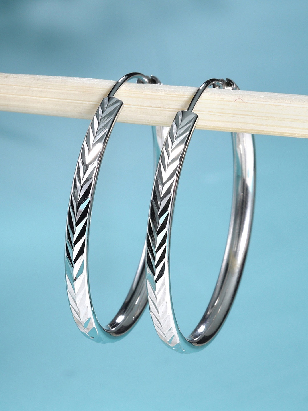 

DEESSA 925 Sterling Silver Rhodium-Plated Contemporary Hoop Earrings
