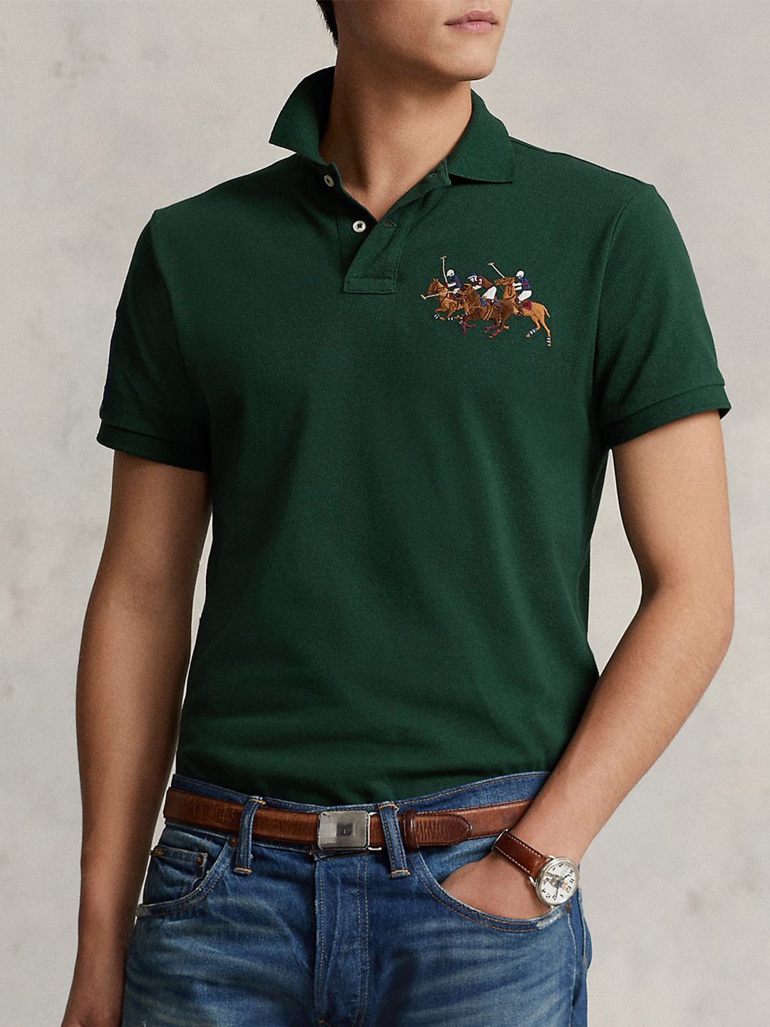 

Polo Ralph Lauren Triple-Pony Cotton Slim Fit Polo T-Shirt, Green