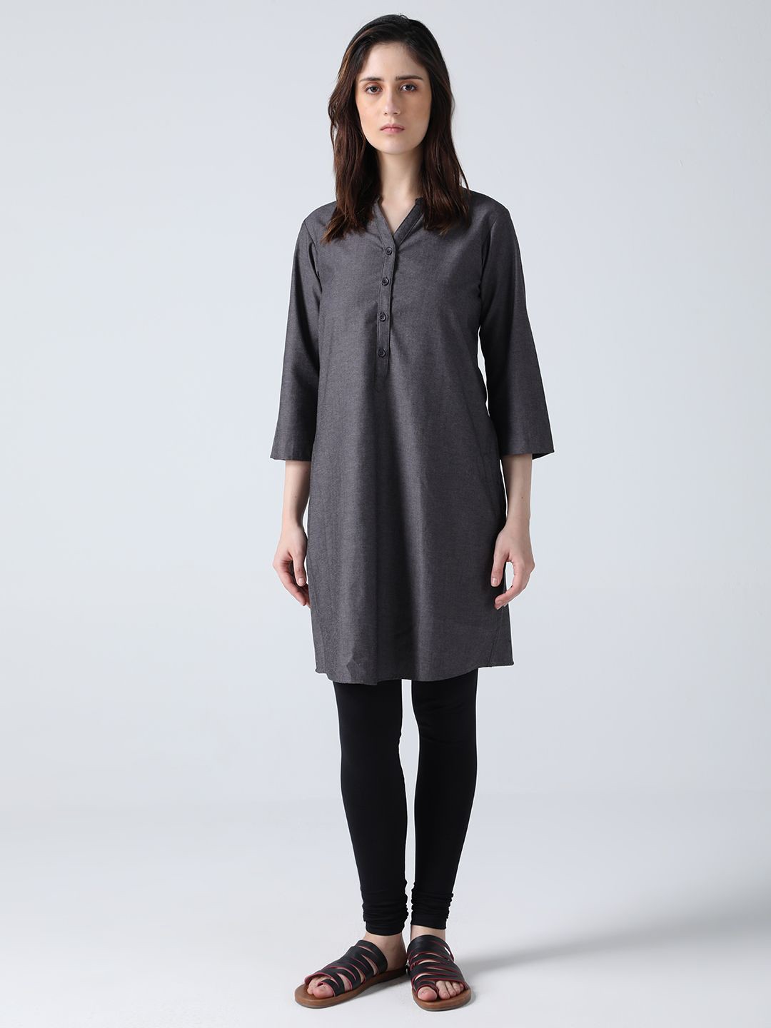 

IDK Women Solid A-Line Knee Length Dress, Charcoal