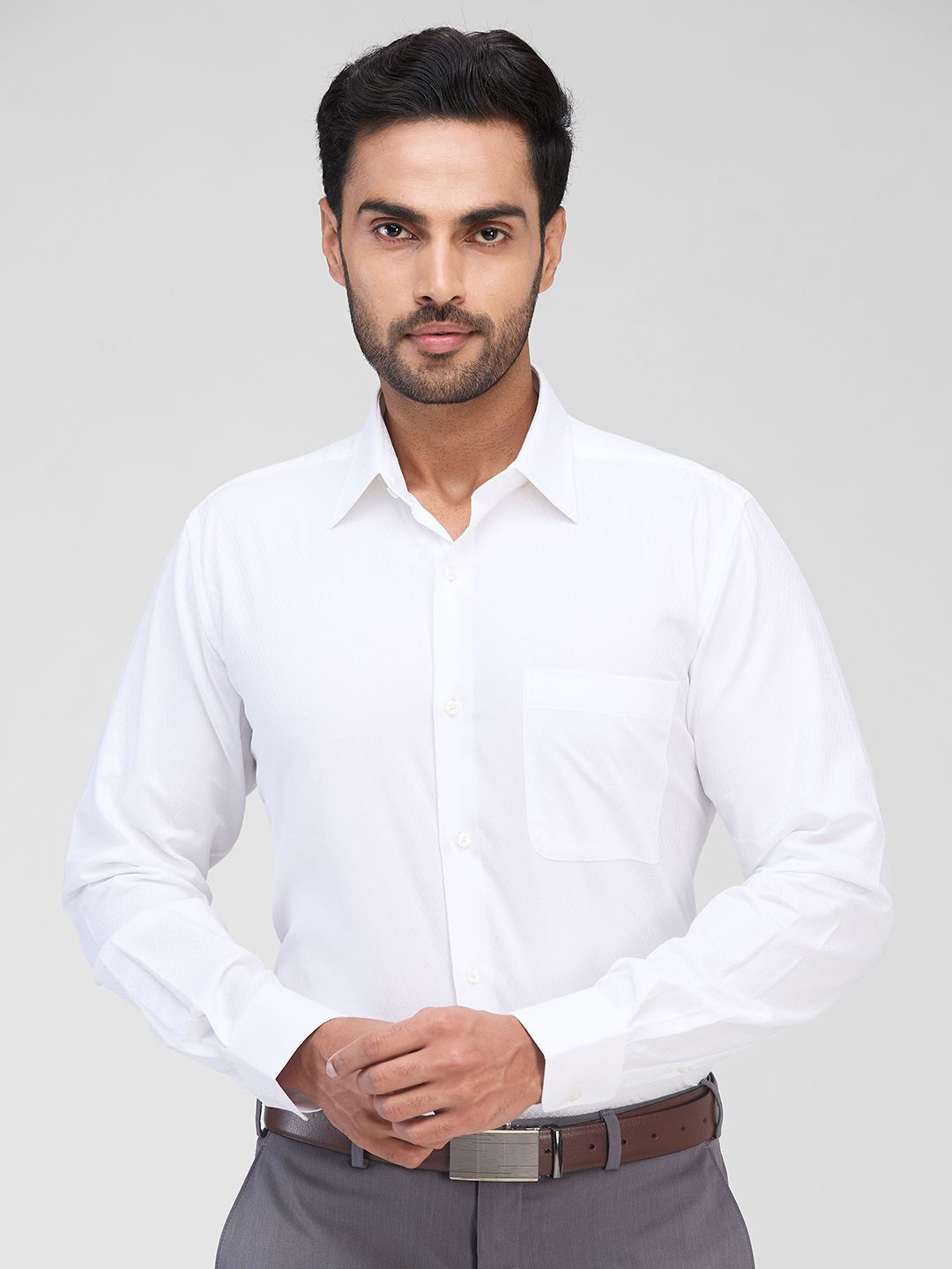 

Raymond Men Contemporary Spread Collar Solid Cotton Formal Shirt, White