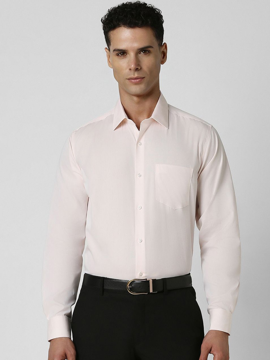 

Van Heusen Men Spread Collar Solid Cotton Formal Shirt, Beige