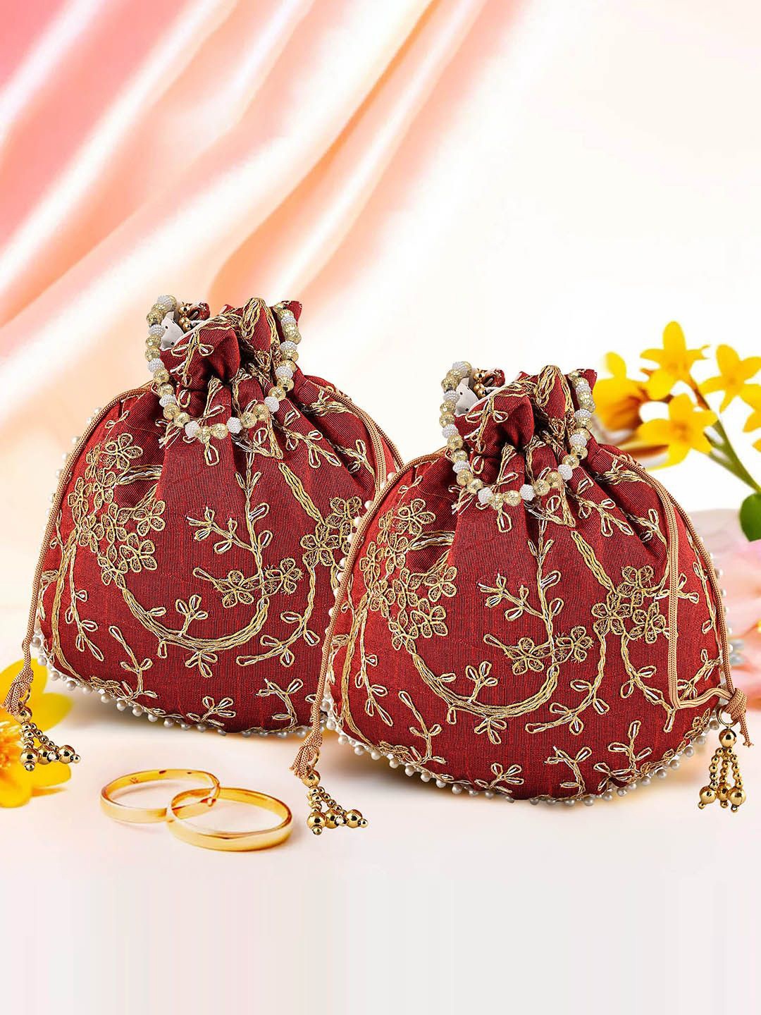 

Kuber Industries Set Of 2 Embroidered Potli Bag, Maroon