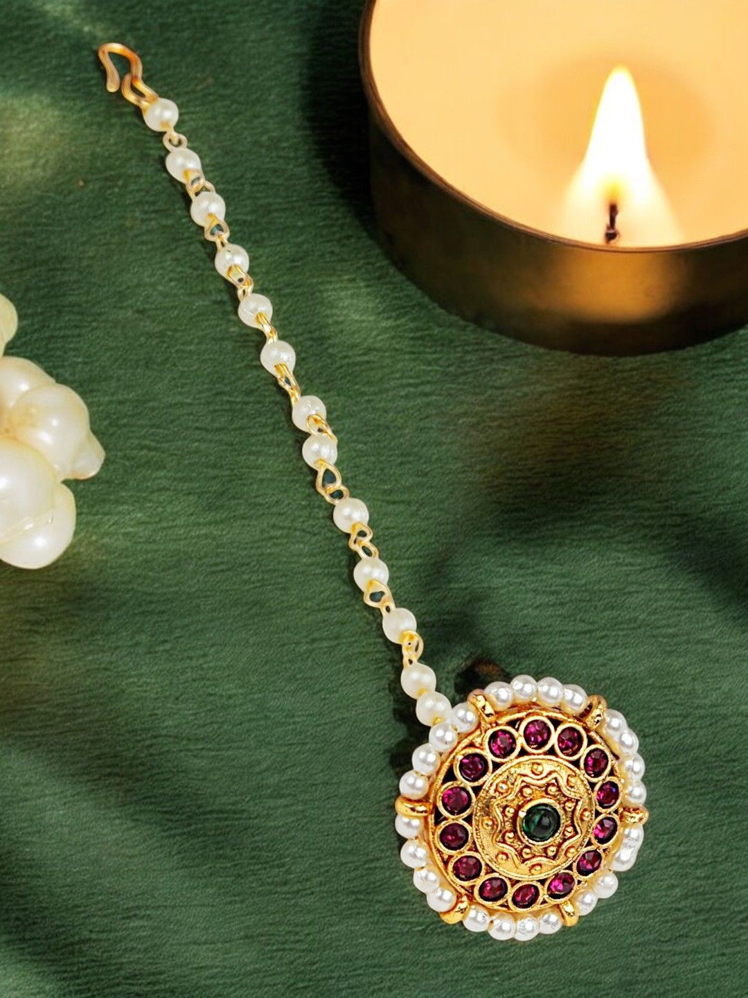 

9blings Gold-Plated Kundan Studded Maang Tikka Head Jewellery