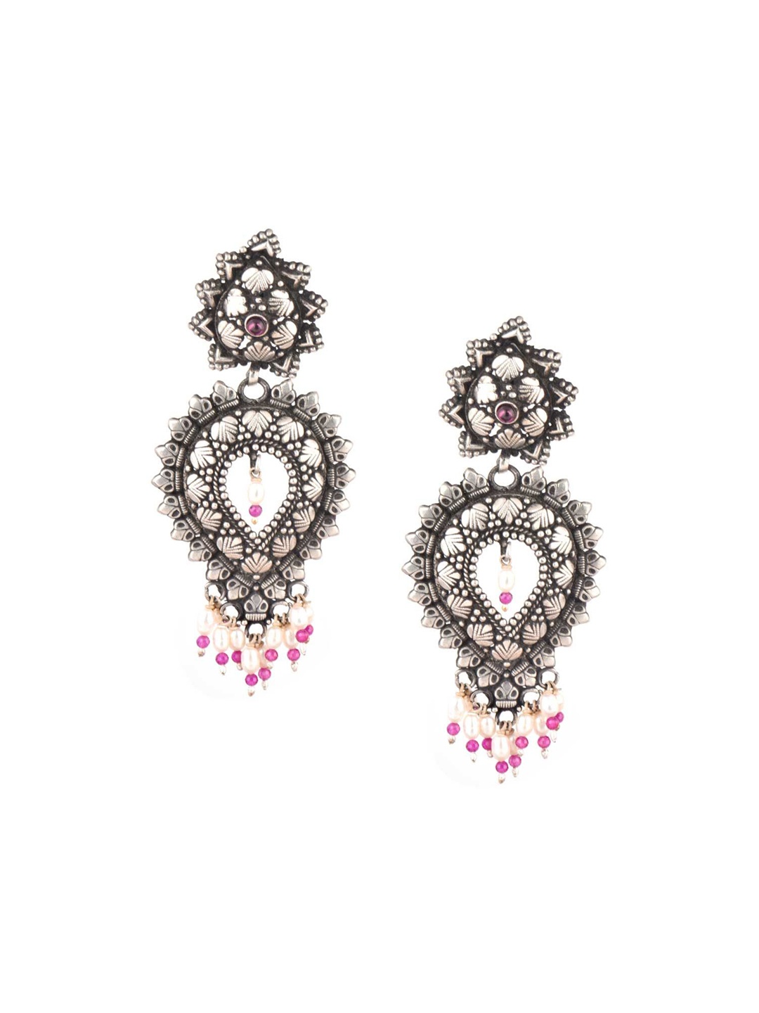 

Indianshelf 92.5 Sterling Silver Contemporary Stone Studded Drop Earrings