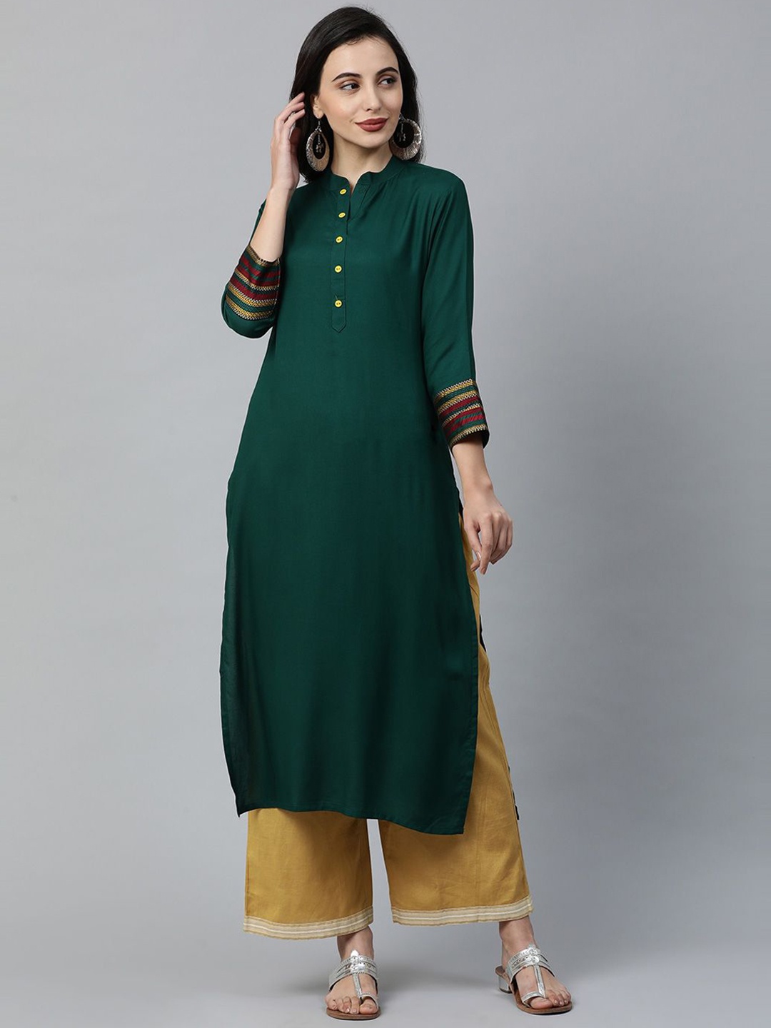 

Anouk Green Mandarin Collar Straight Kurta