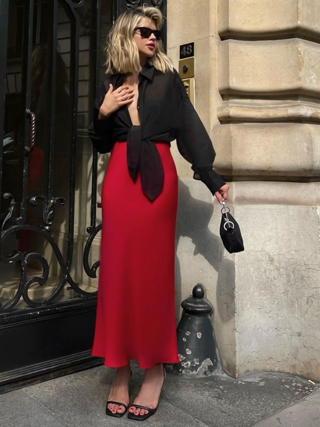 

KPOP Straight Maxi Slip-On Skirt, Red