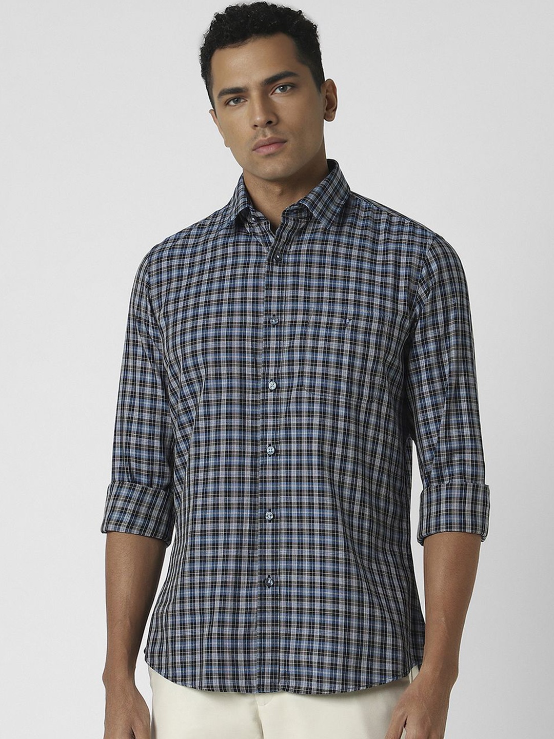 

Van Heusen Sport Men Spread Collar Tartan Checked Cotton Slim Fit Casual Shirt, Multi