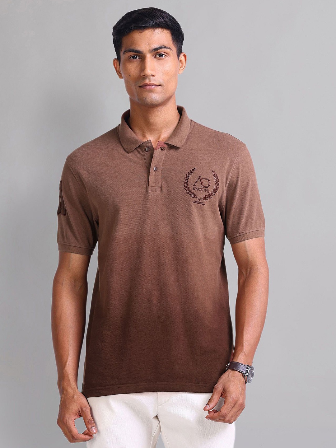 

AD By Arvind Men Solid Polo Collar Cotton Slim Fit T-shirt, Brown