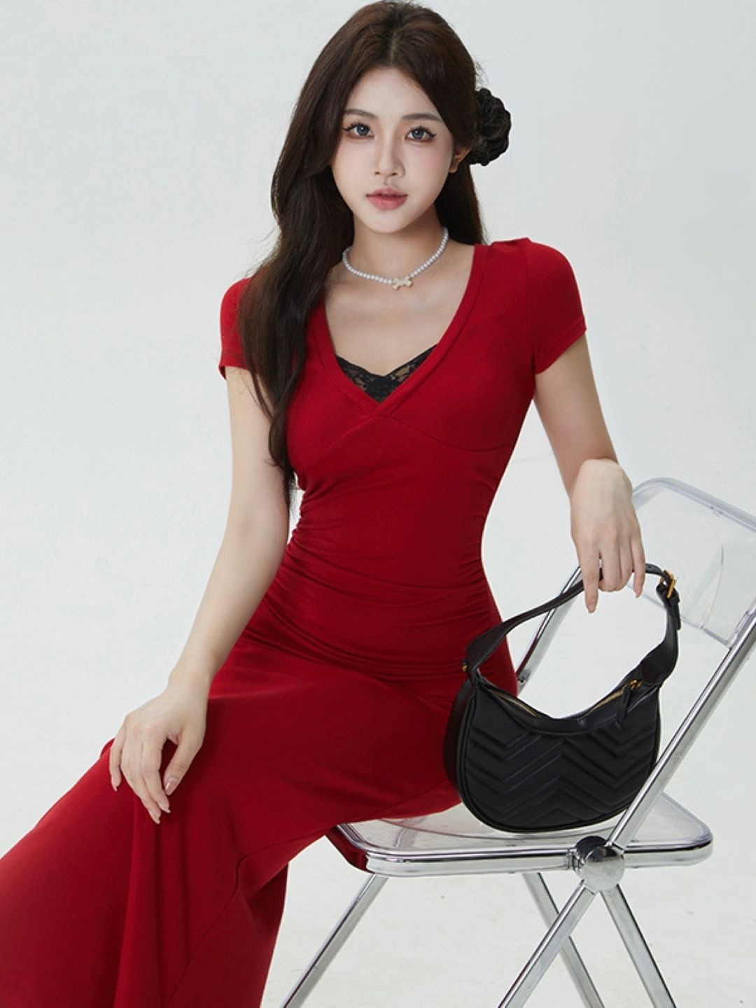 

KPOP Women Solid Bodycon Maxi Dress, Red