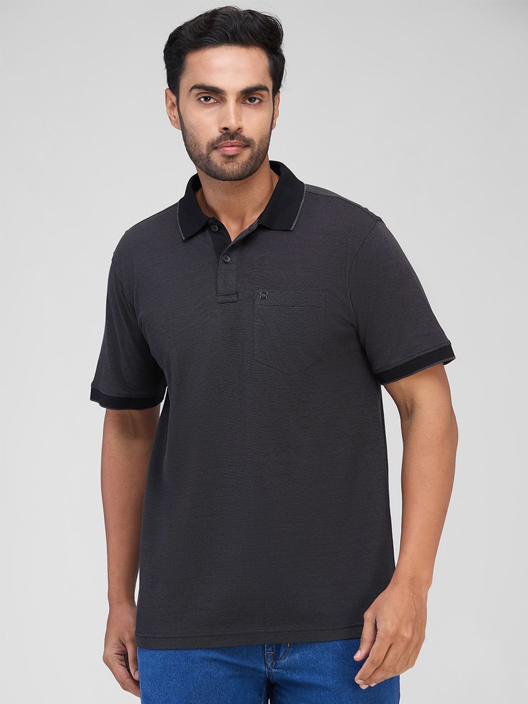 

Raymond Men Solid Polo Collar Cotton T-shirt, Black