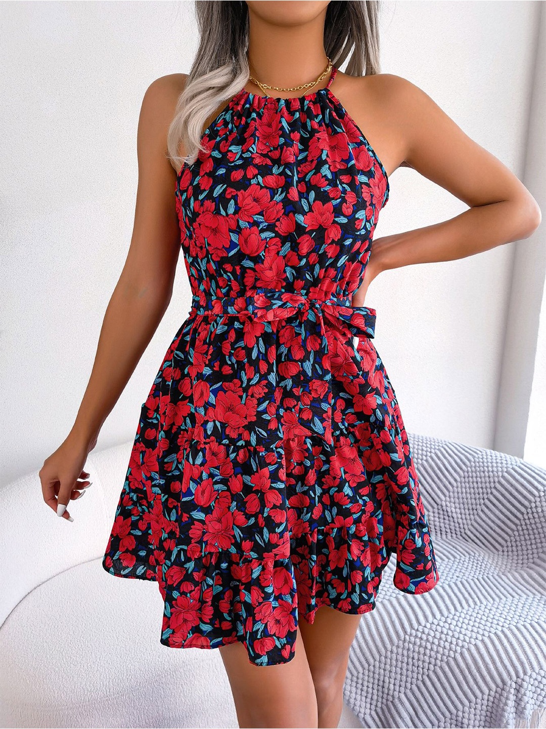 

HERE&NOW Printed A-Line Dress, Navy blue