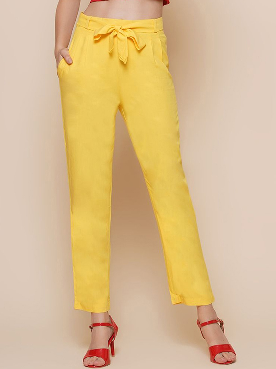 

BAESD Women Relaxed High-Rise Cropped Regular Trousers, Yellow