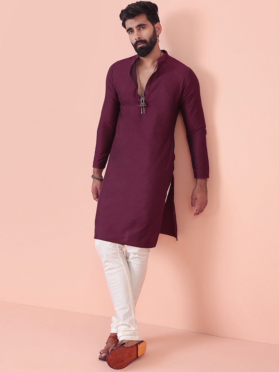 

KISAH Mandarin Collar Straight Kurta, Burgundy