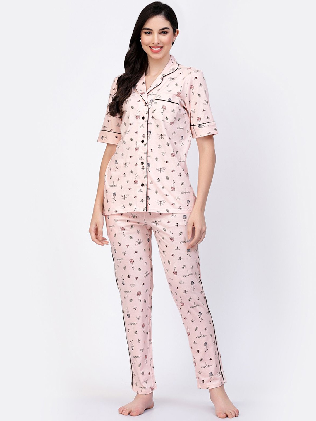 

SHYAM SONS FLAIR Women Graphic Printed Night suit, Pink