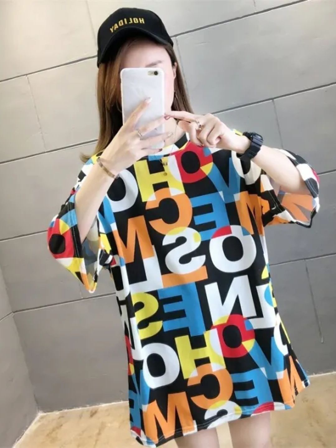 

KPOP Women Typography Printed Round Neck Top, Multi