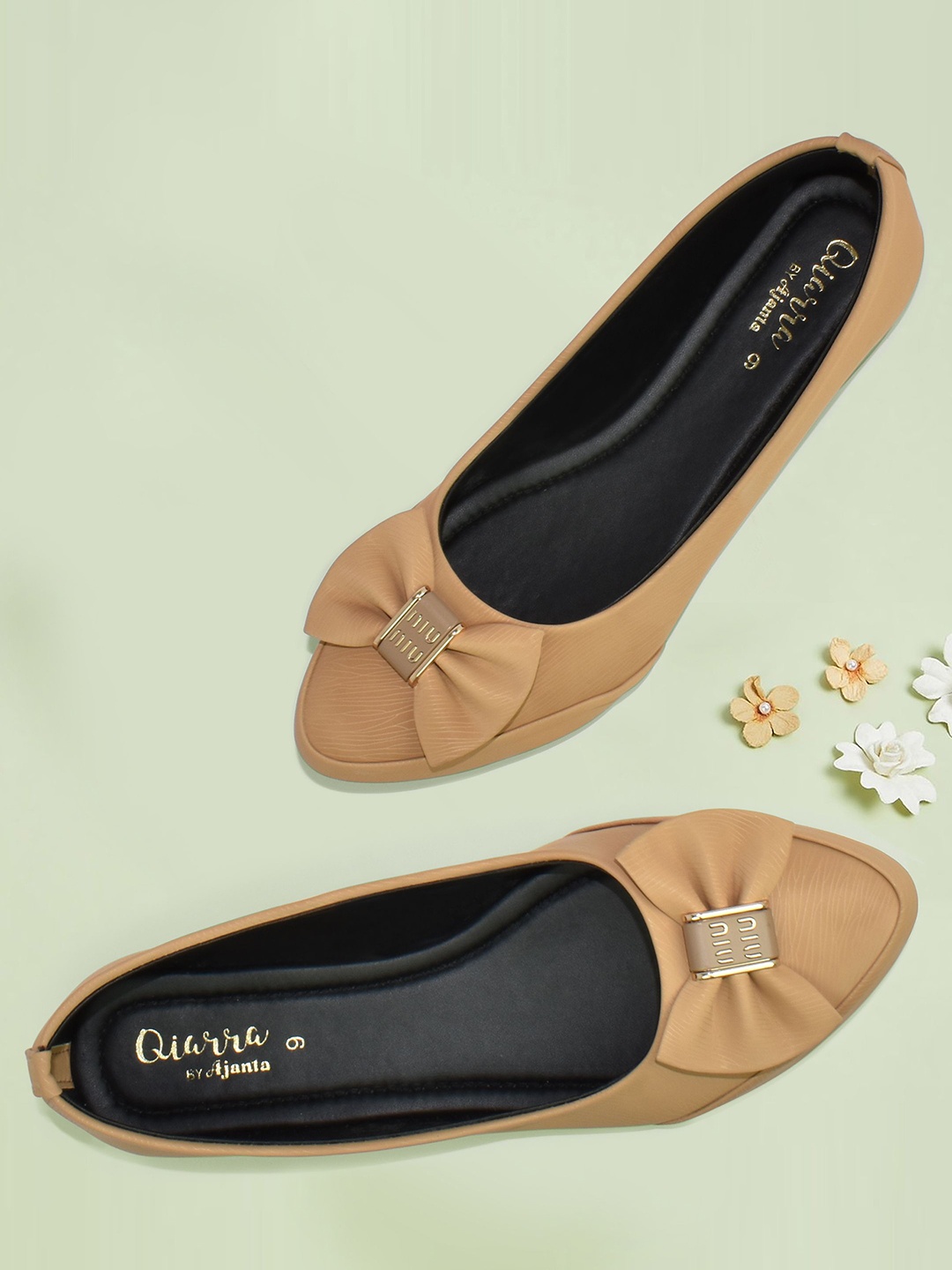 

Ajanta Women Ballerinas with Bows Flats, Beige
