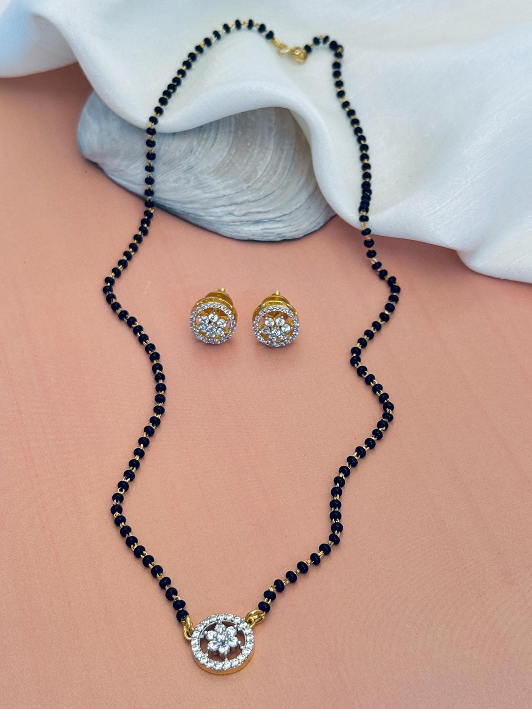 

DURGA INTERNATIONAL Silver Plated 92.5 Sterling Silver Stones Studded Mangalsutra Set, Gold