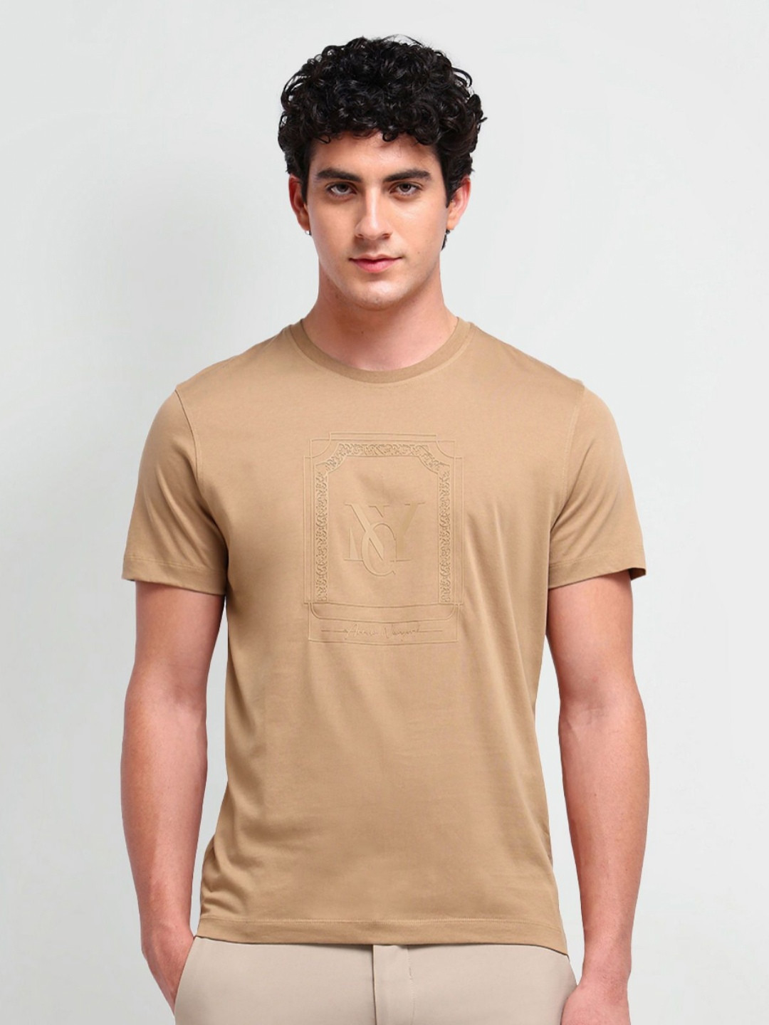 

Arrow New York Men Graphic Printed Round Neck Cotton T-shirt, Khaki