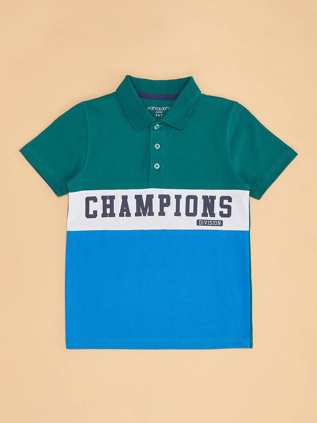 

Pantaloons Junior Boys Colourblocked Polo Collar Cotton T-shirt, Green