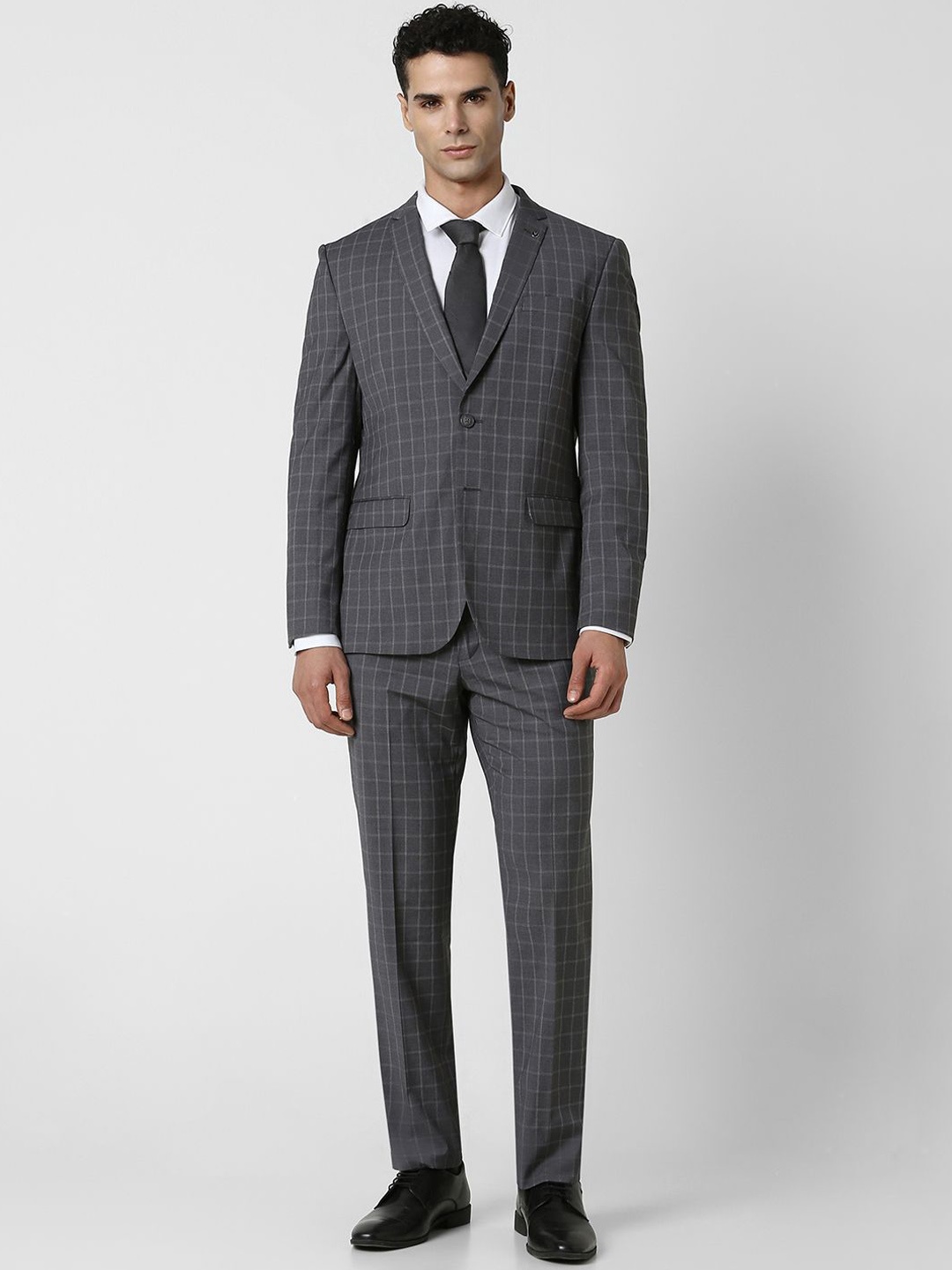 

Van Heusen Men Checked Slim-Fit Single-Breasted Two-Piece Suit, Grey