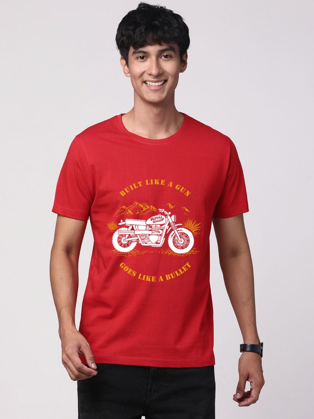 

ADRO Men Graphic Printed Round Neck Cotton T-shirt, Red