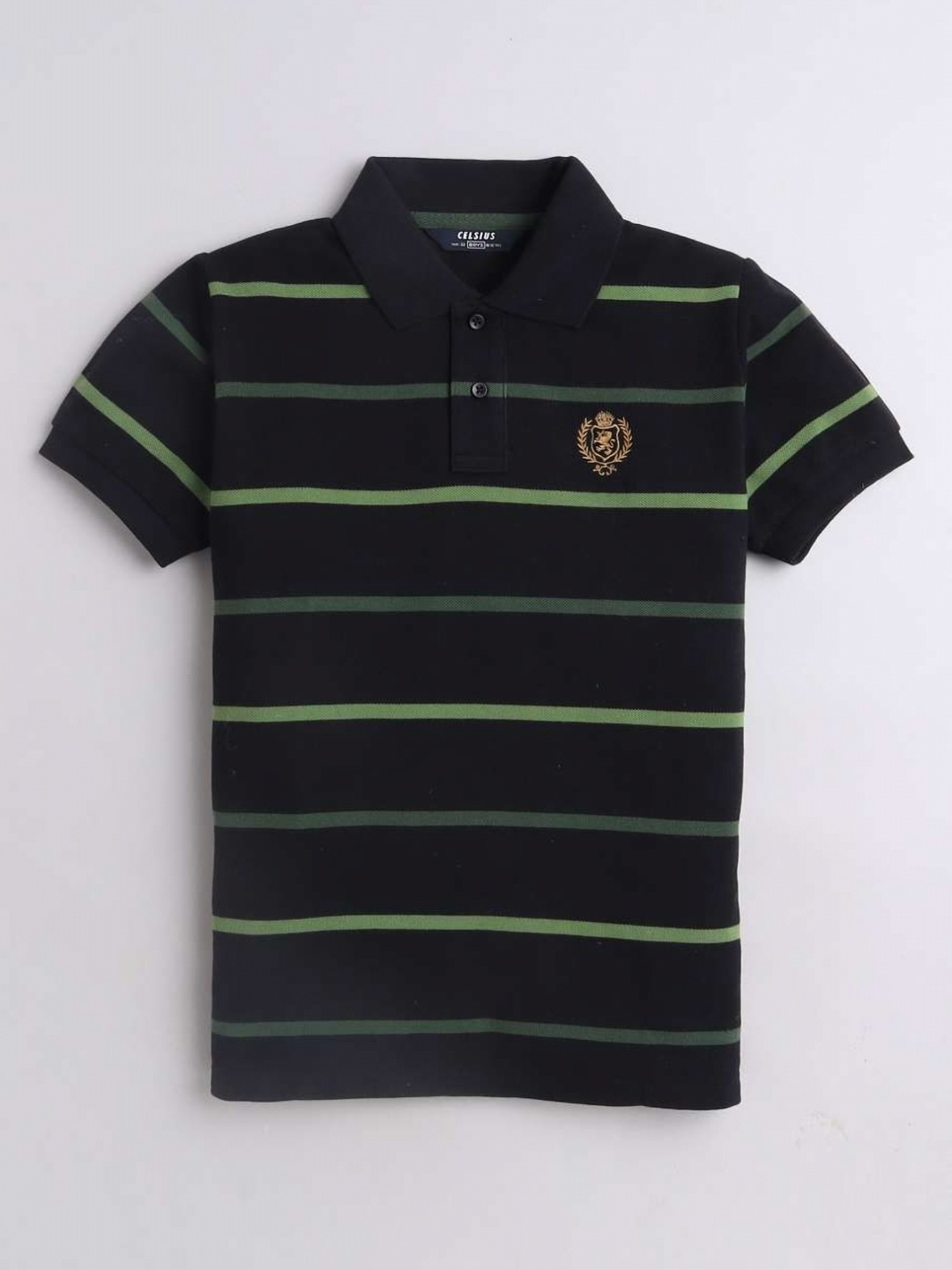 

CELSIUS Unisex Kids Striped Polo Collar Cotton T-shirt, Green