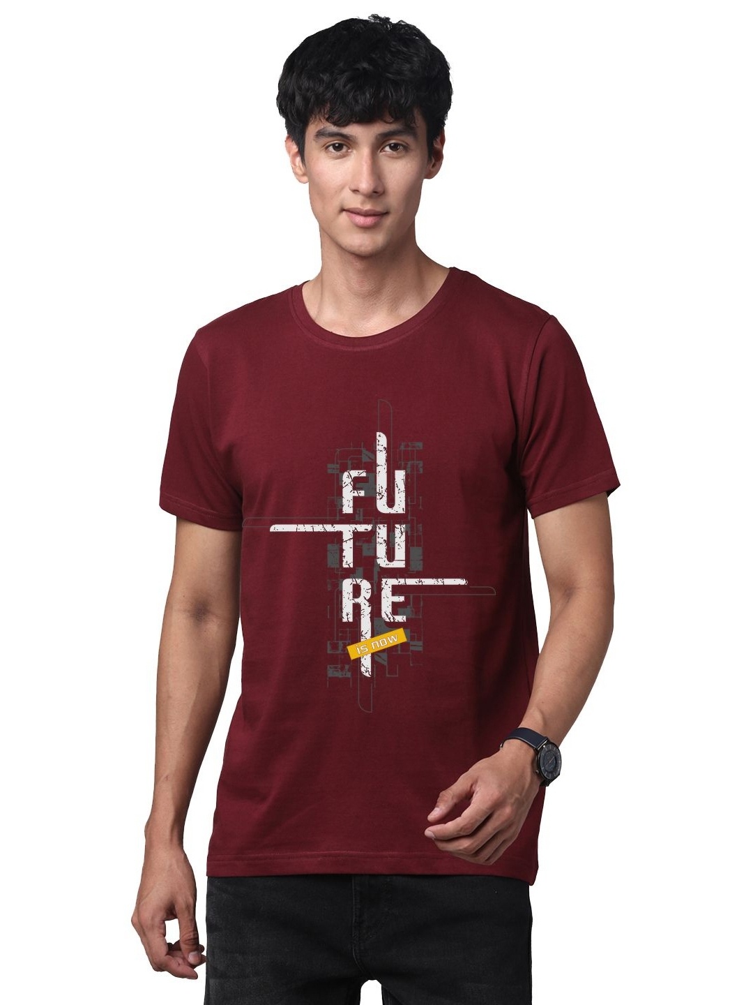 

ADRO Men Graphic Printed Round Neck Cotton T-shirt, Maroon