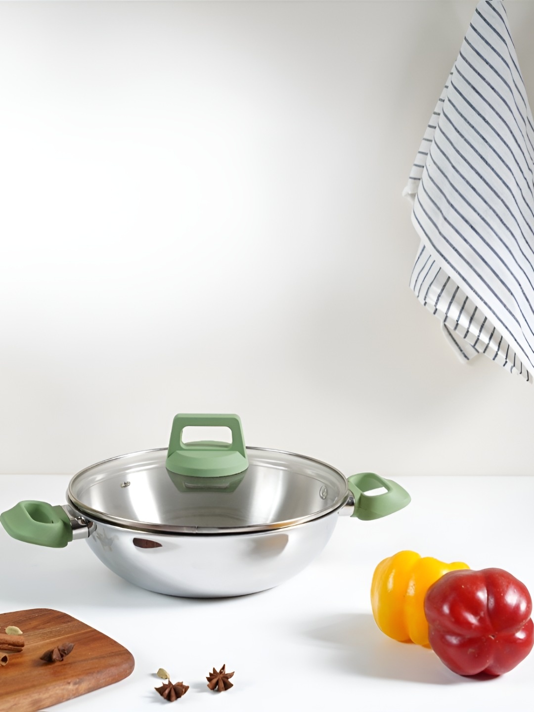 

Kreme Stainless Steel Tryply Kadhai With Lid