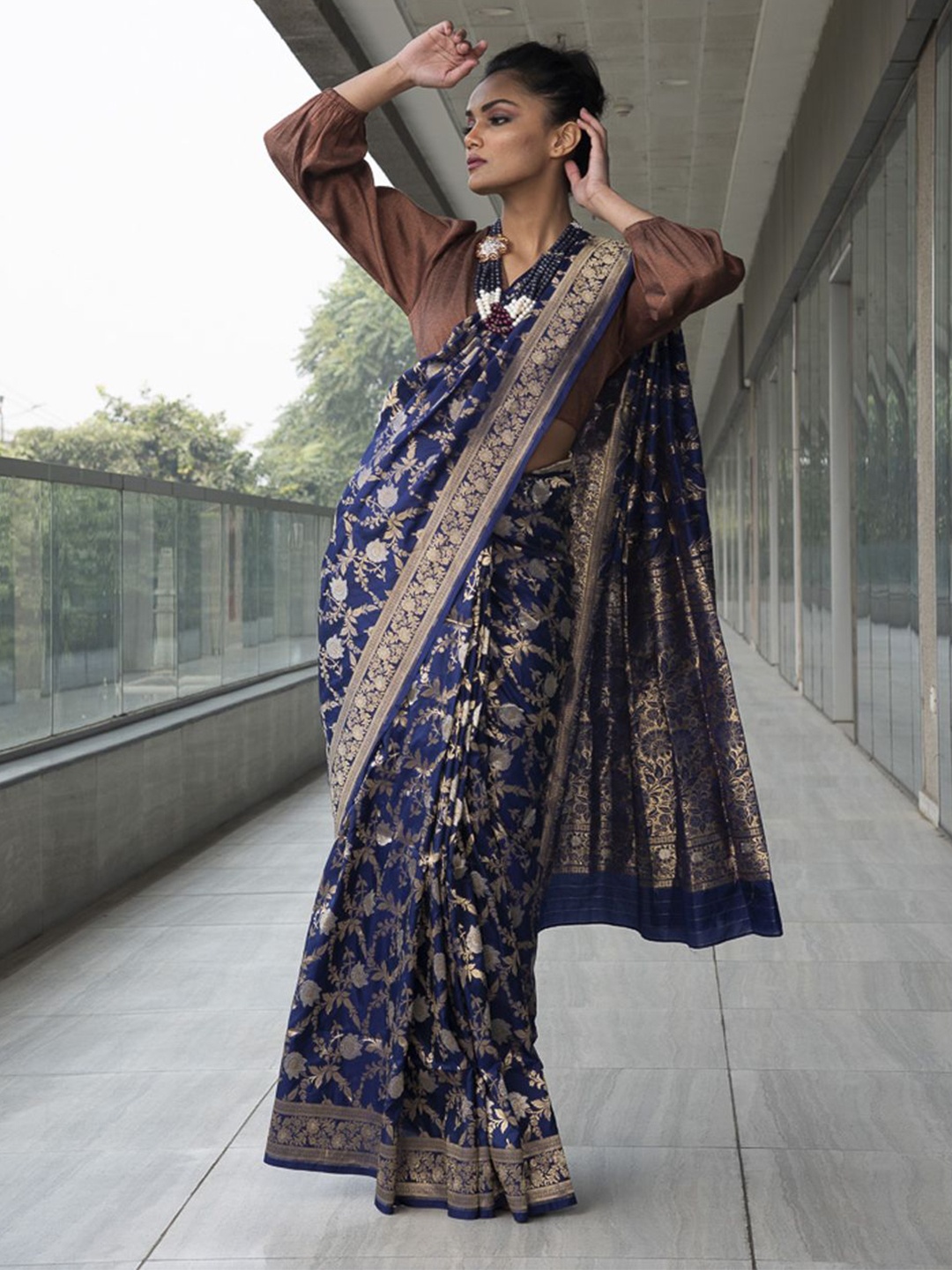 

Neha Tarun Woven Design Zari Pure Silk Saree, Blue