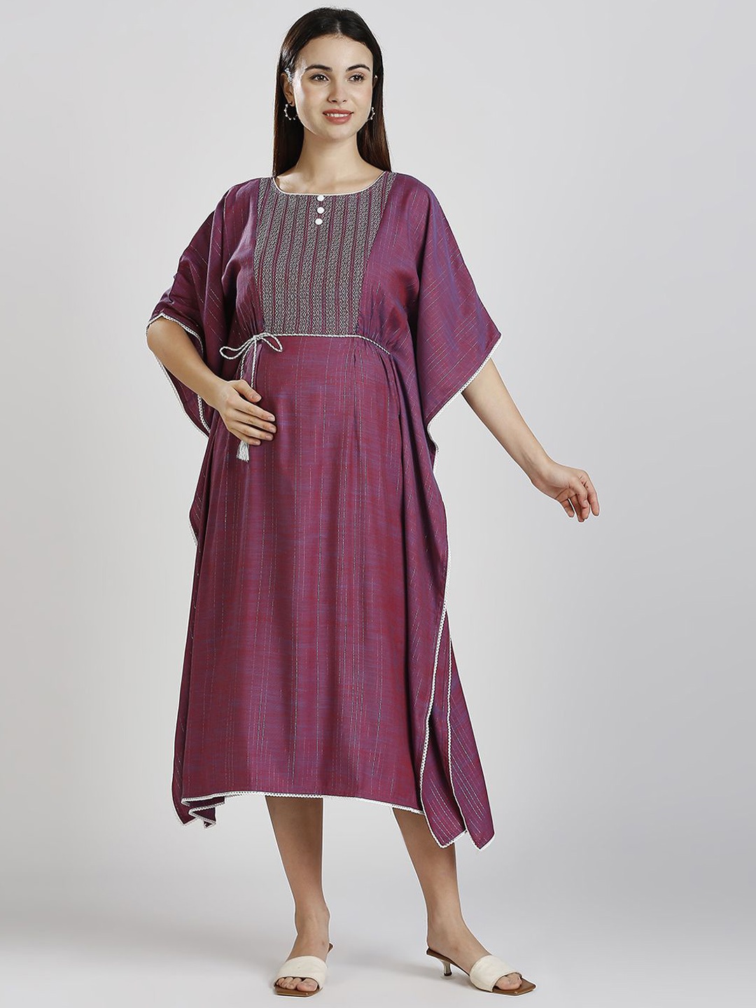 

DUMMY SHAPE Embroidered Thread Work Floral Maternity Kaftan Dress, Purple