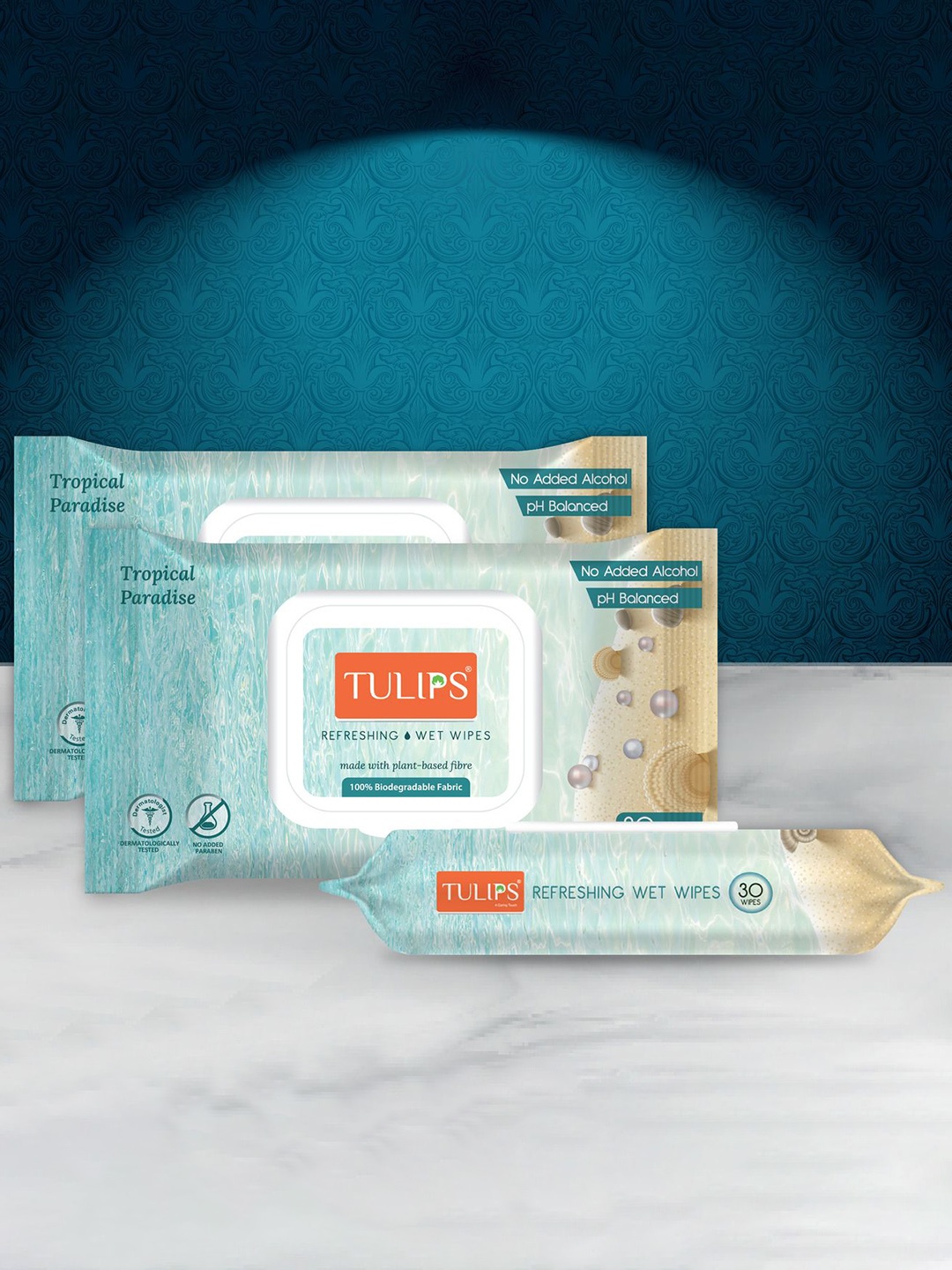 

TULIPS Tropical Paradise Set Of 3 Refreshing Wet Wipes, Blue