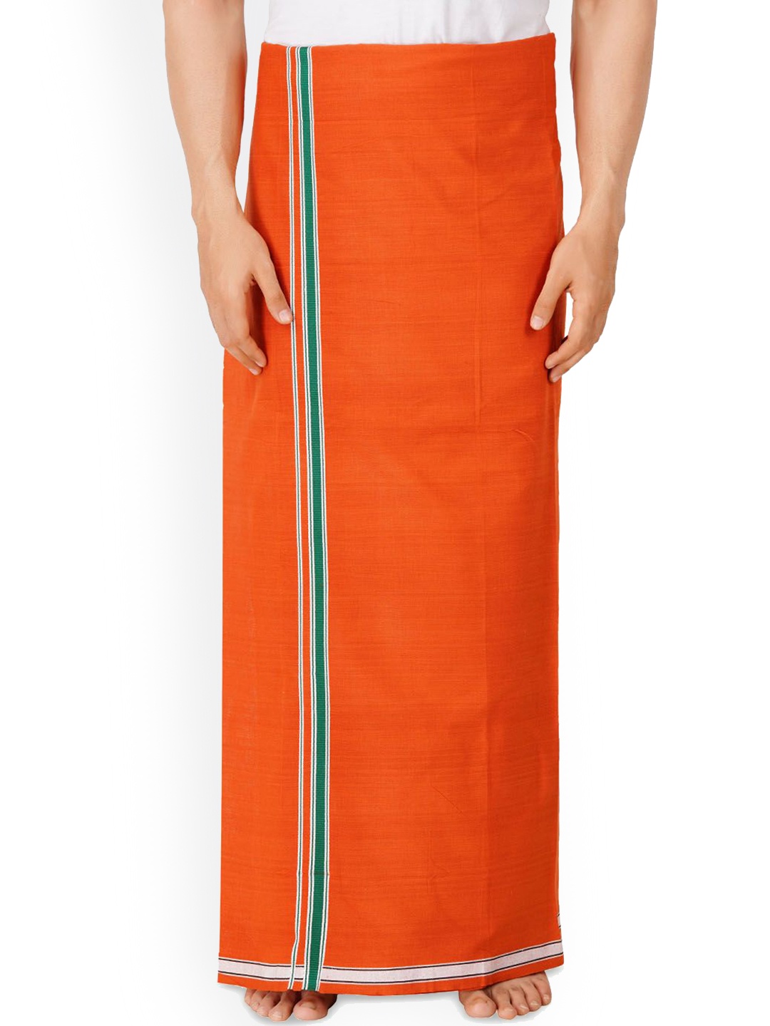 

Ethazh Men Dhotis With Matching Dark Border, Orange