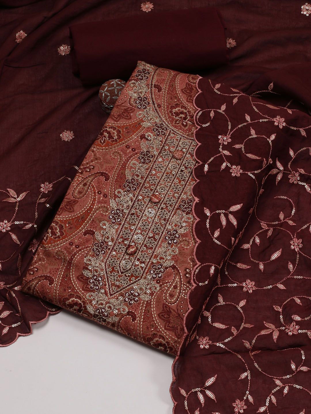 

Meena Bazaar Printed Unstitched Dress Material, Maroon