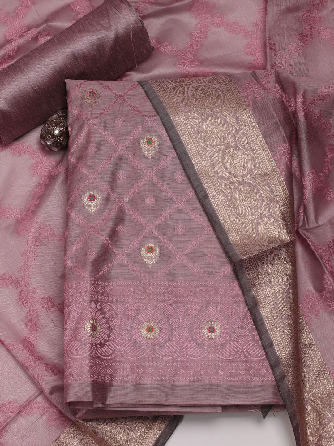 

Meena Bazaar Ethnic Motifs Woven Design Zari Unstitched Dress Material, Purple