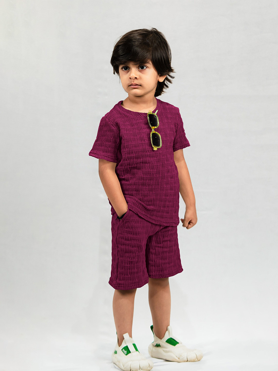 

Emblica Boys Self Design T-shirt with Shorts, Burgundy