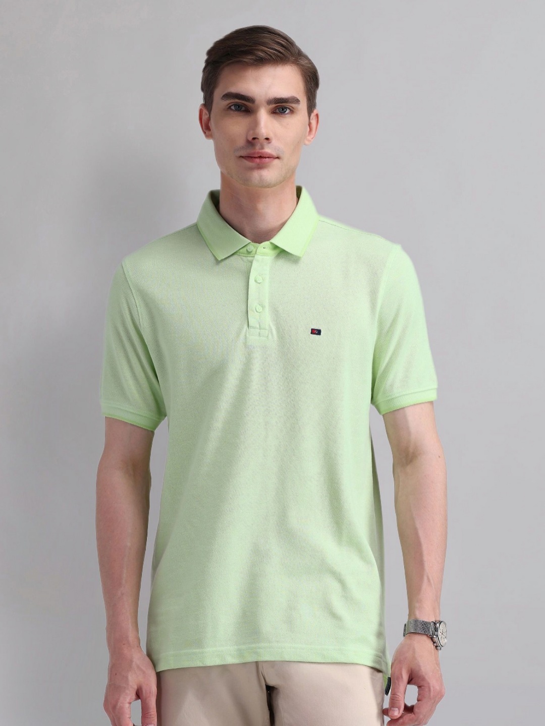 

AD By Arvind Men Solid Polo Collar Cotton Slim Fit T-shirt, Green