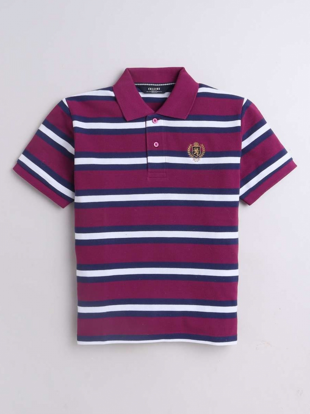 

CELSIUS Unisex Kids Striped Polo Collar Cotton T-shirt, Maroon