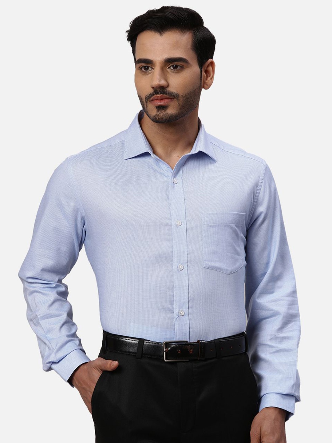 

Park Avenue Men Spread Collar Textured Cotton Formal Shirt, Blue