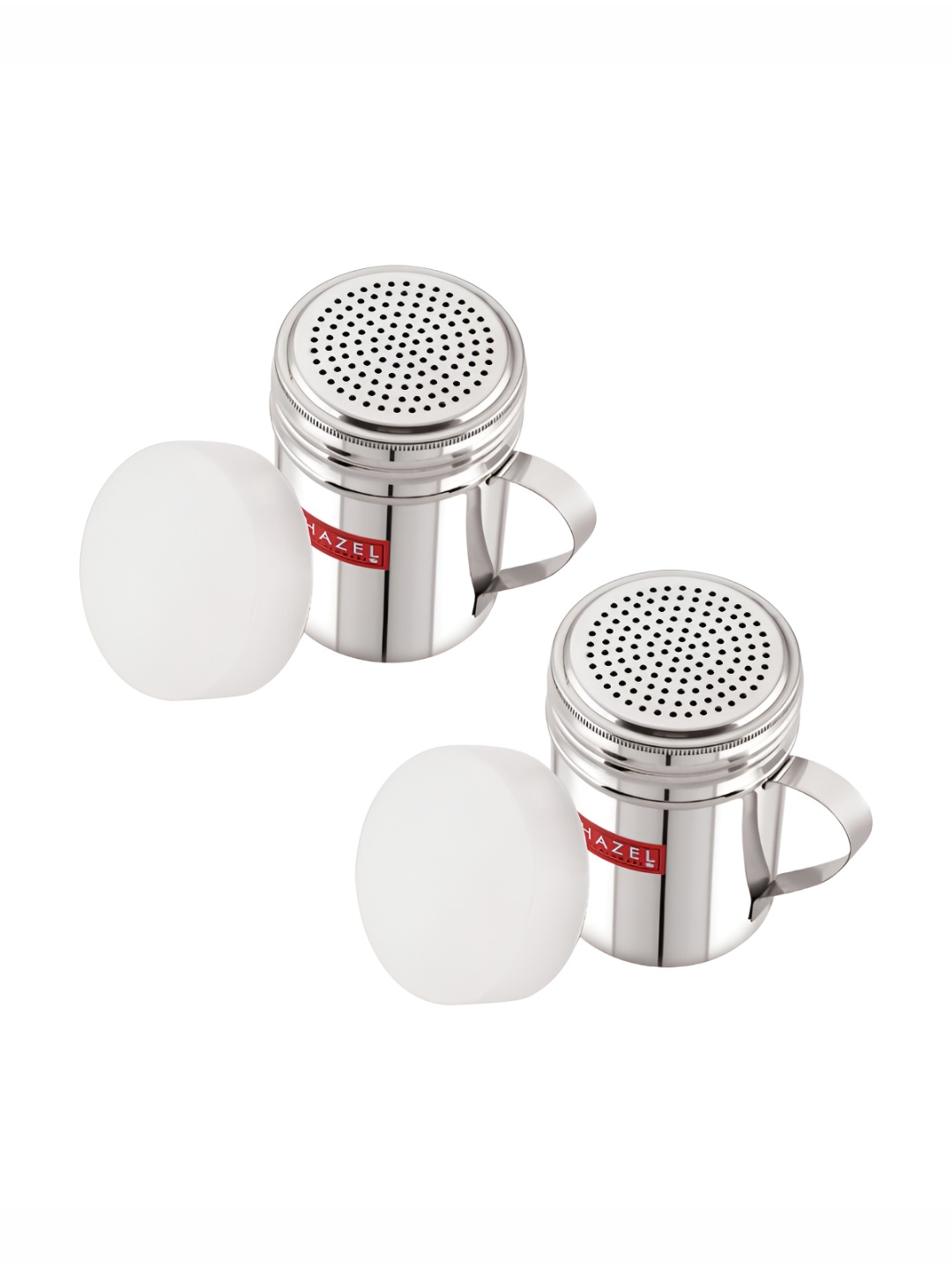 

HAZEL 2 Pieces Stainless Steel Salt and Pepper Shakers With Lid Cap & Handle 310 ml, Silver