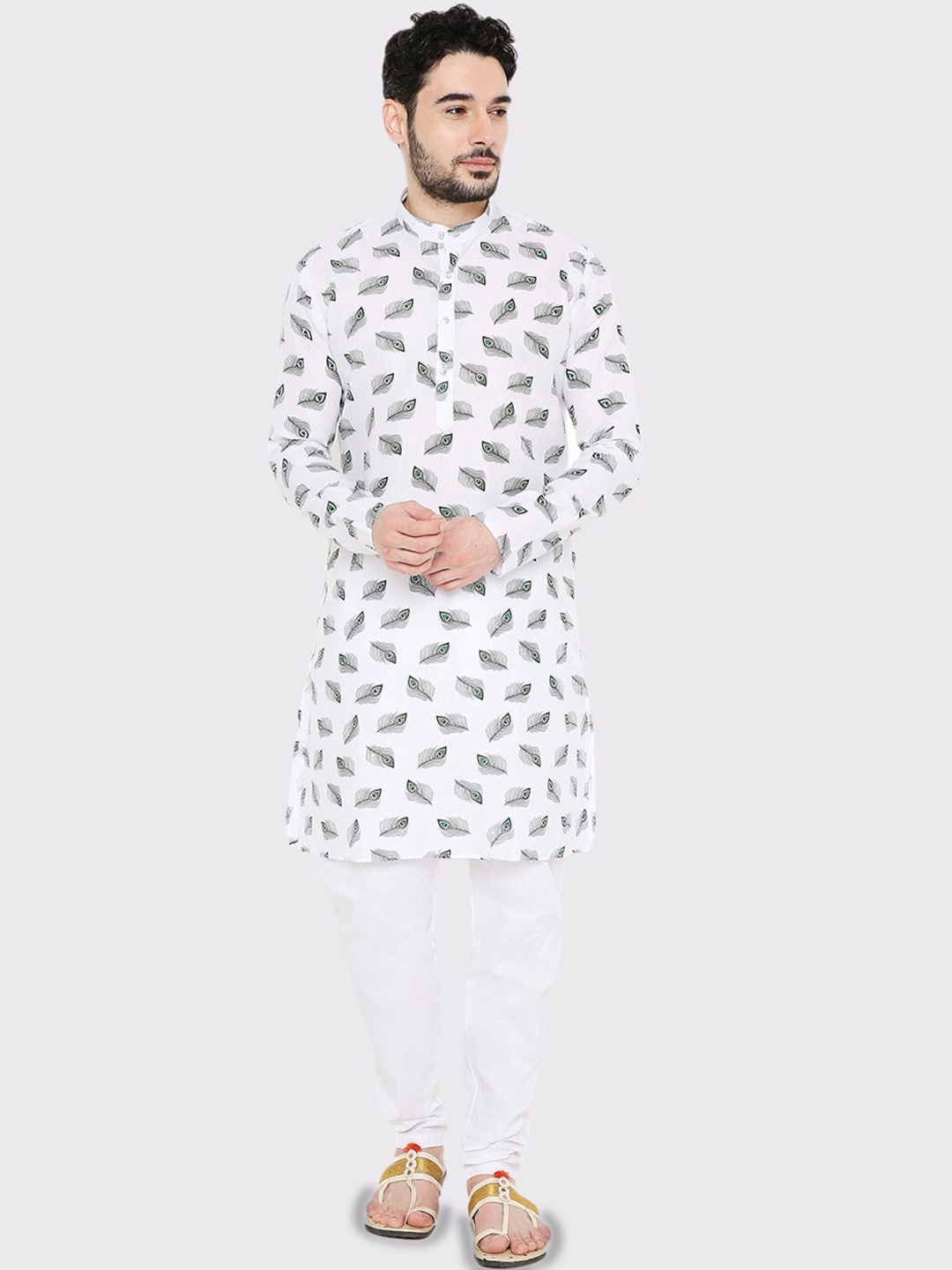 

Maharaja Ethnic Motifs Printed Mandarin Collar Straight Kurta, White